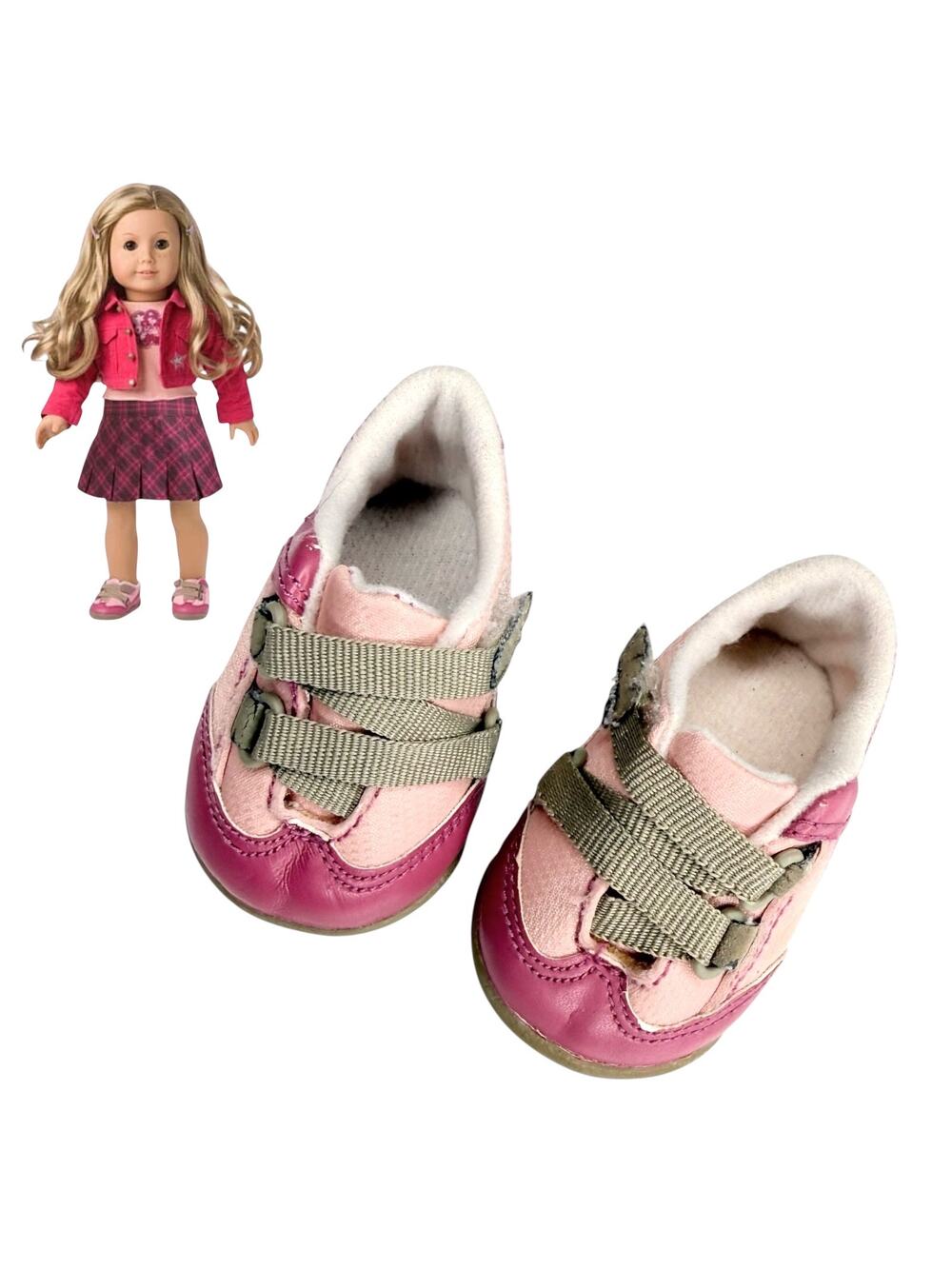 American Girl Doll Shoes Petals & Plaid Outfit Sneakers two Tone Pink Cracking